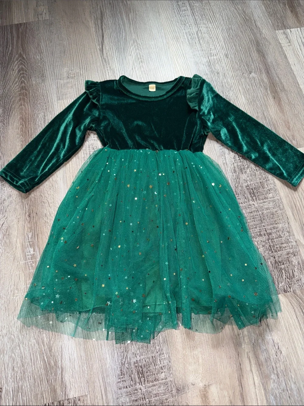 Green Velvet & Tulle Party Dress